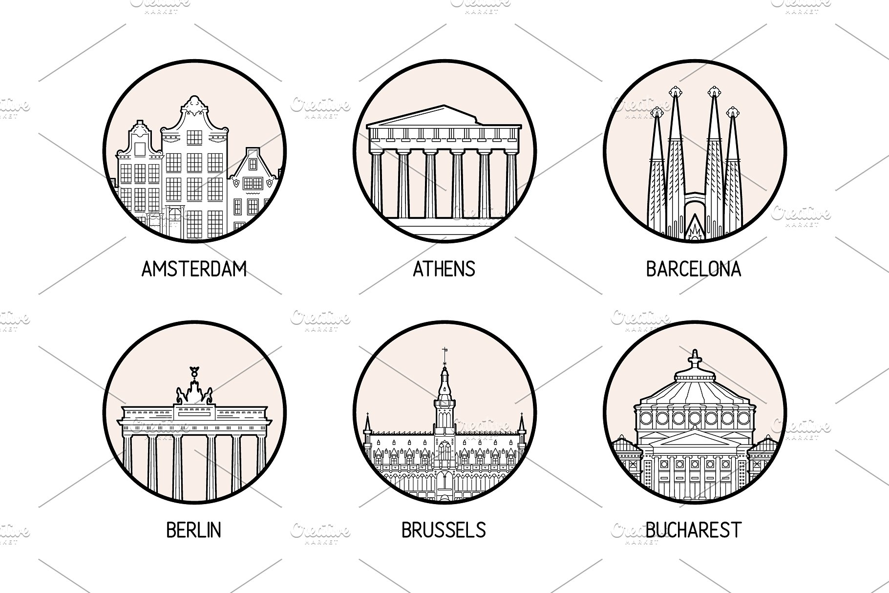 30个欧洲城市的徽章图标集合 Icons of 30 European cities插图2