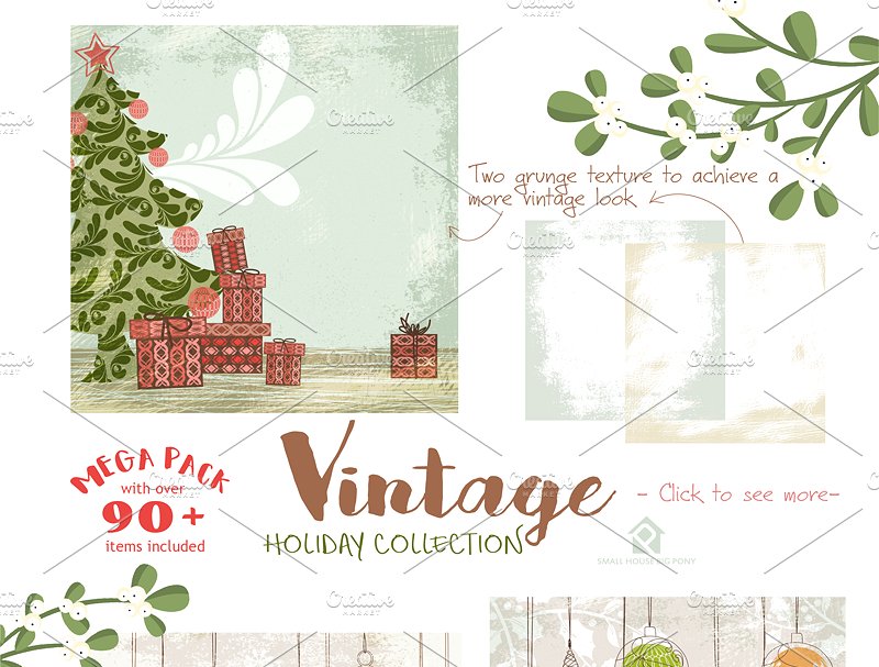 复古节日元素水彩剪贴画 Vintage Holiday Collection插图(3)