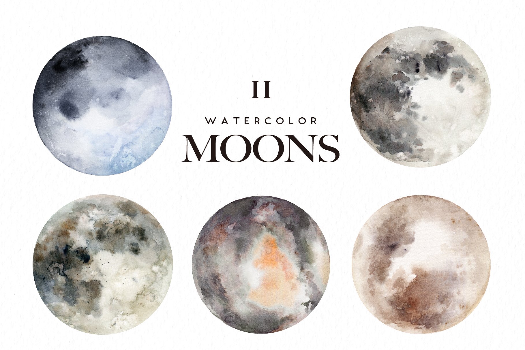 月亮水彩图案素材 Watercolor Moons插图(3)