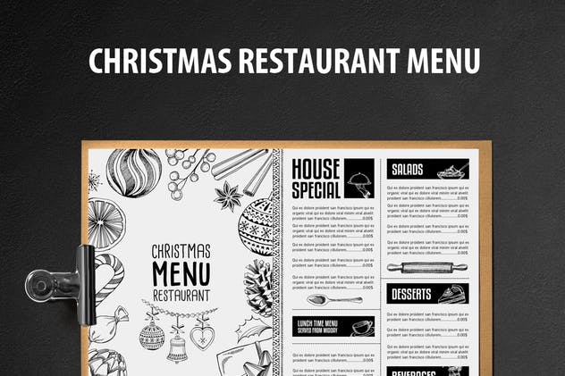 圣诞节主题菜单PSD设计模板 Christmas Menu Restaurant Template插图(1)