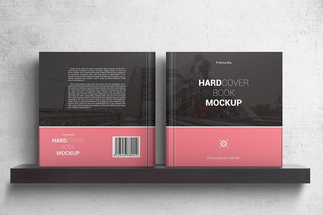 精装方形硬封图书样机模板 Hardcover Square Book Mockups插图(1)