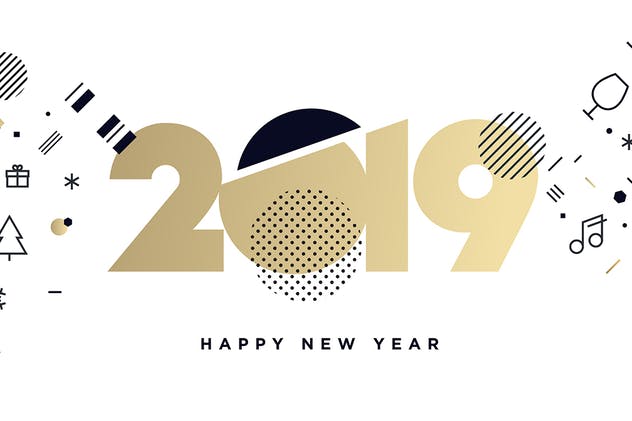 2019年创意渐变数字字体新年贺卡海报设计模板 Business Happy New Year 2019 Greeting Card插图(1)