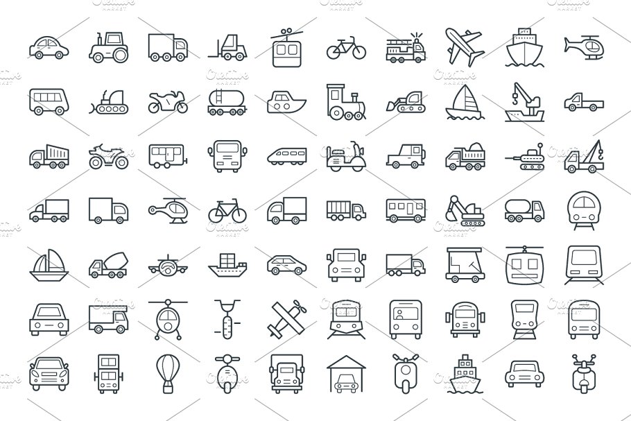 75+交通工具运输主题简笔画矢量图标 75+ Transport Vector Icons插图(1)