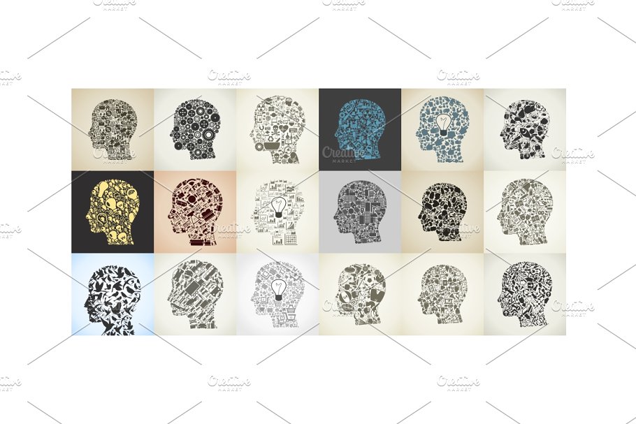 创新多元素大脑头部形状插画 Head插图(1)