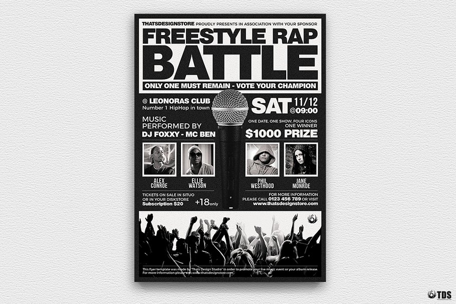 即兴说唱饶舌音乐海报PSD传单模板V4 Freestyle Rap Battle Flyer PSD V4插图