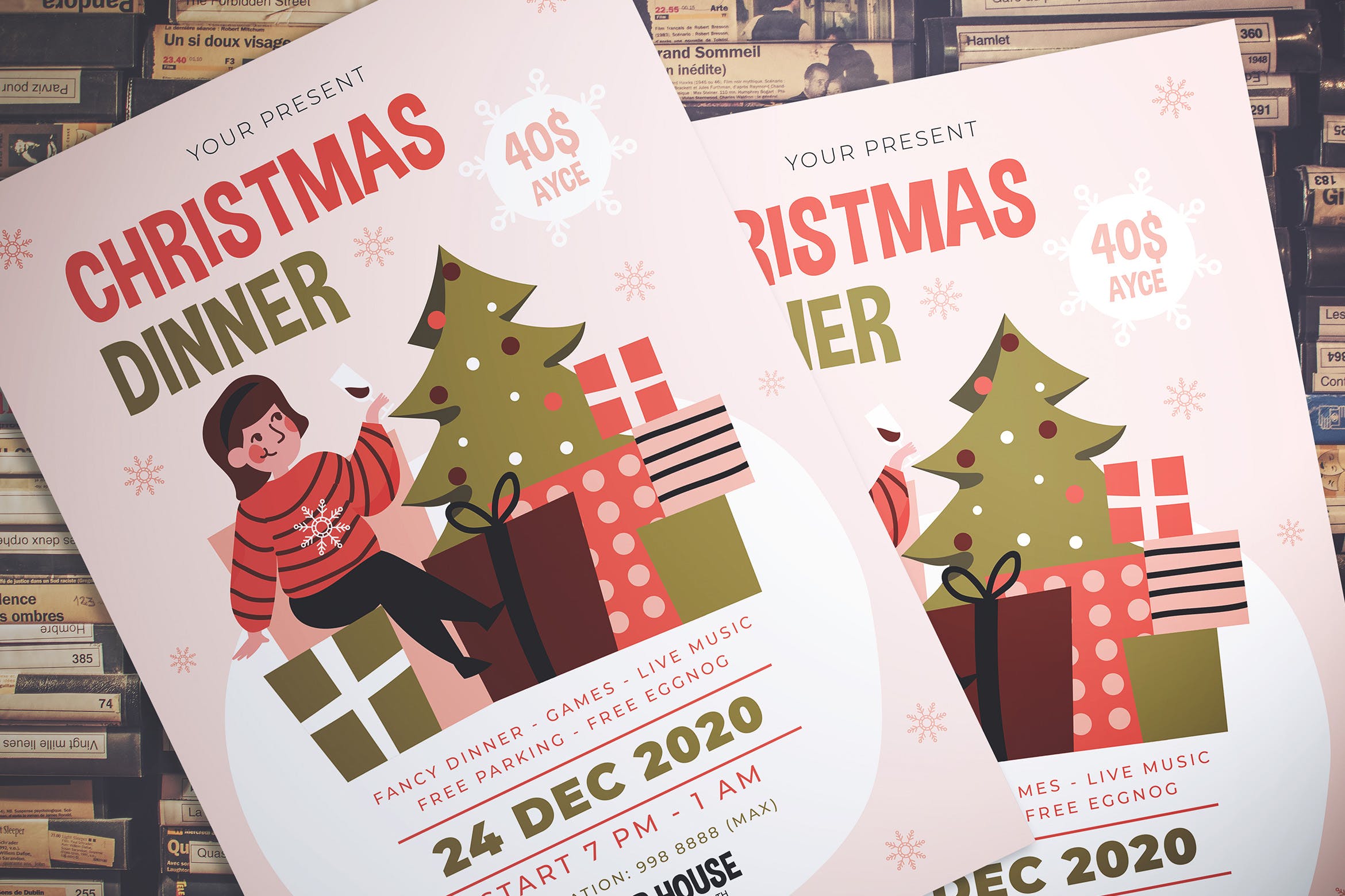 圣诞节晚宴派对活动海报传单模板 Christmas Dinner Party Flyer插图