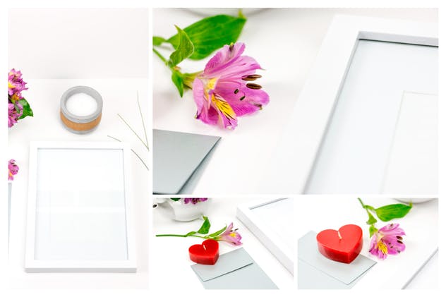 情人节主题白色画框架样机模板 White Frame Mockup – Valentines Day插图2
