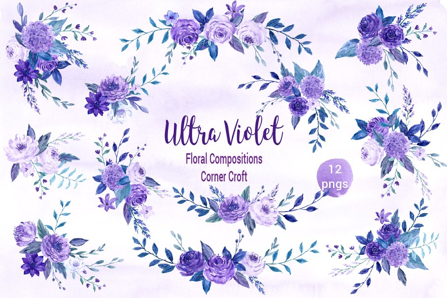 水彩紫罗兰花卉插画合集 Watercolor Ultra Violet Collection插图(1)
