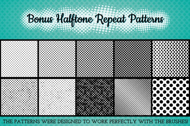 半色调点状/线条AI笔刷 Halftone Brushes + Bonus Patterns插图(4)