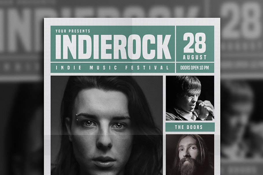 独立摇滚音乐报纸风格海报设计模板 Indie Rock Newspaper Style Flyer插图(2)