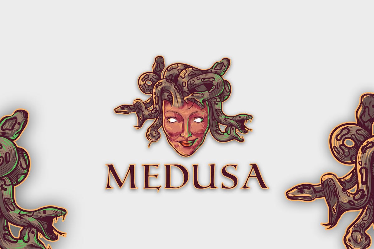蛇发女怪美杜莎Logo设计模板 Medusa Mascot Logo插图
