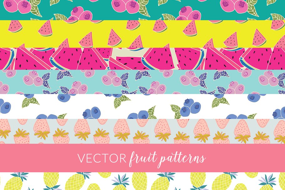 12种水果纹理素材包 Vector Fruit Patterns插图(1)