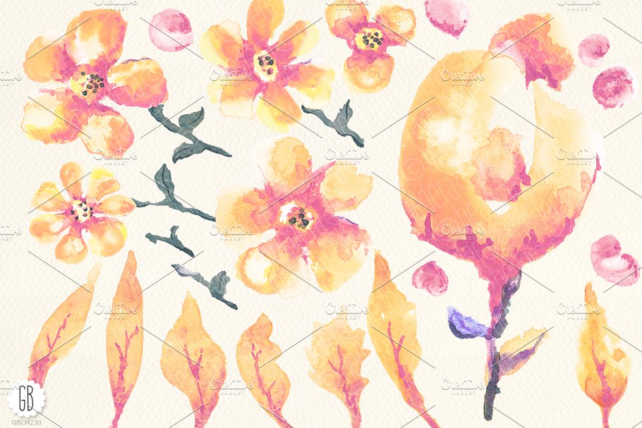 手绘逼真水彩桃花图像花卉设计插画 Aquarelle peach flowers clip art插图3