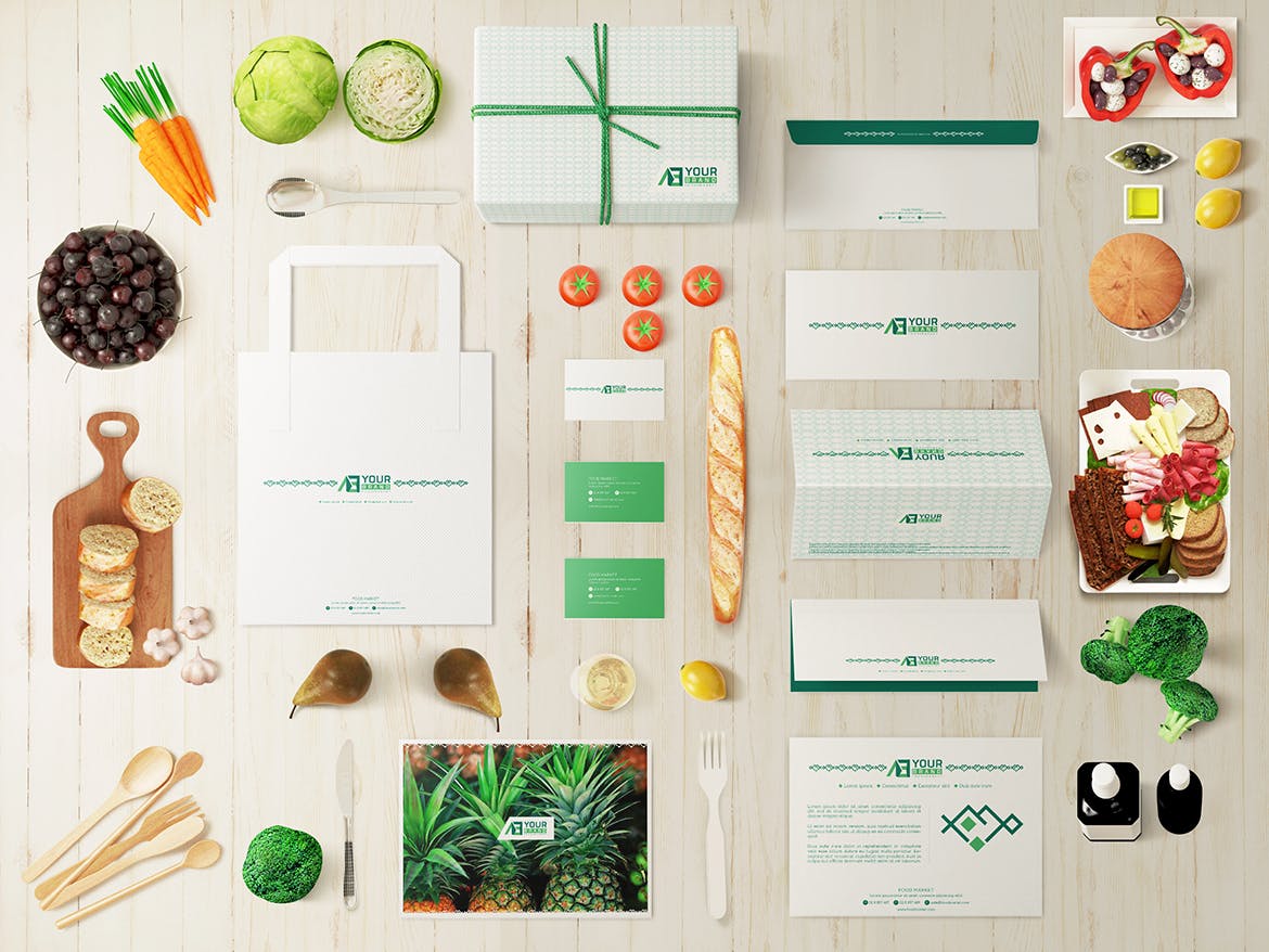 食品品牌VI视觉体系设计预览样机套件 Food Market Identity Branding Mockups插图(2)