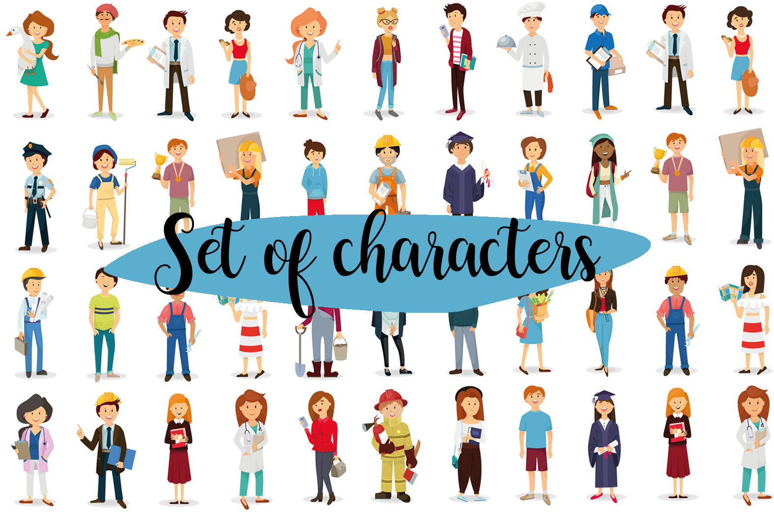 40+卡通职业形象矢量图标 Set of characters插图