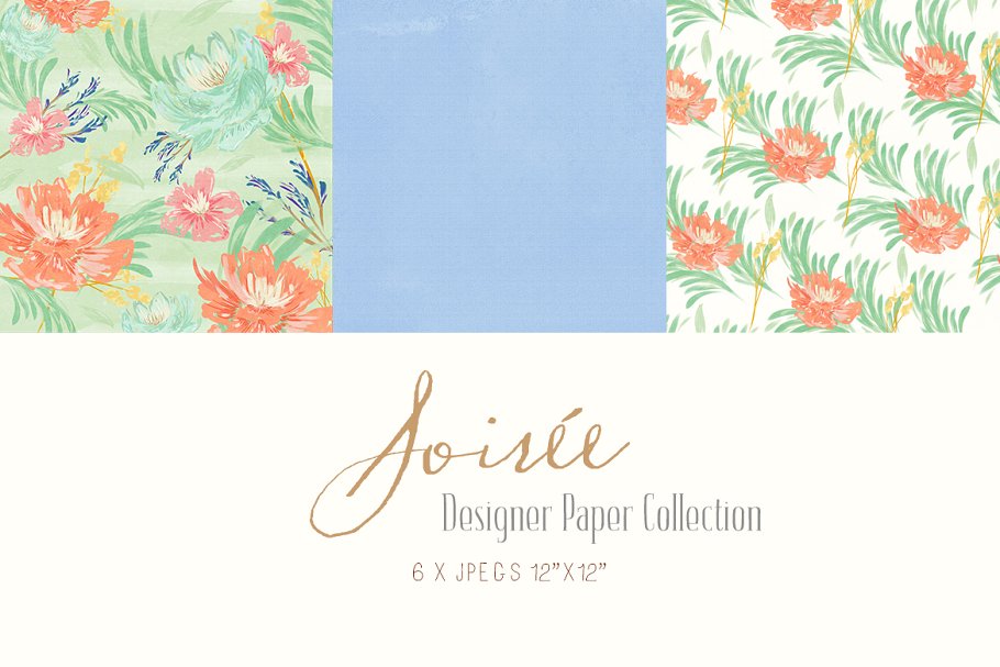 手绘花卉艺术纸张印花图案素材 Digital Designer Paper – Soirée插图(2)