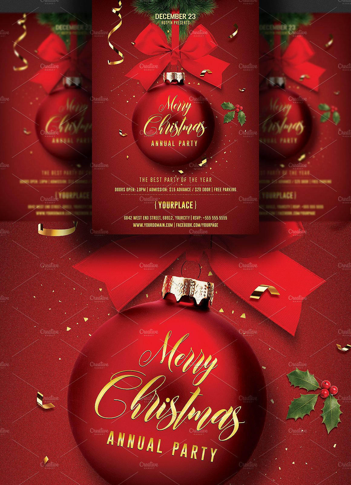 圣诞派对邀请函传单模板 Christmas Invitation Flyer Template插图