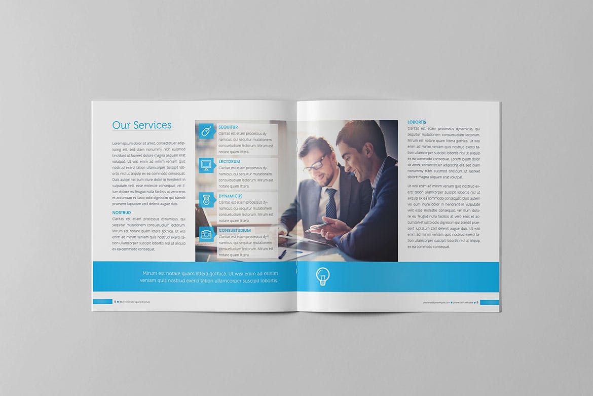 信息科技企业公司画册设计模板素材 Blue Corporate Square Brochure插图4