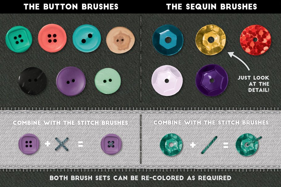 缝制手作工艺图案设计素材合集[2.32GB, 纹理/图层样式/笔刷] Stitch Craft – Brushes Styles & More插图(12)