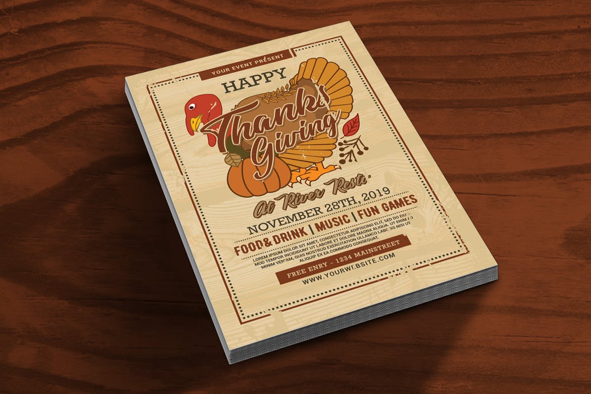 感恩节主题派对海报传单模板素材 Thanksgiving Flyer插图(1)