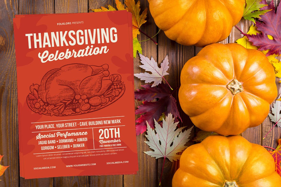 复古设计风格感恩节庆祝活动海报传单设计模板 Vintage Thanksgiving Celebration插图(2)