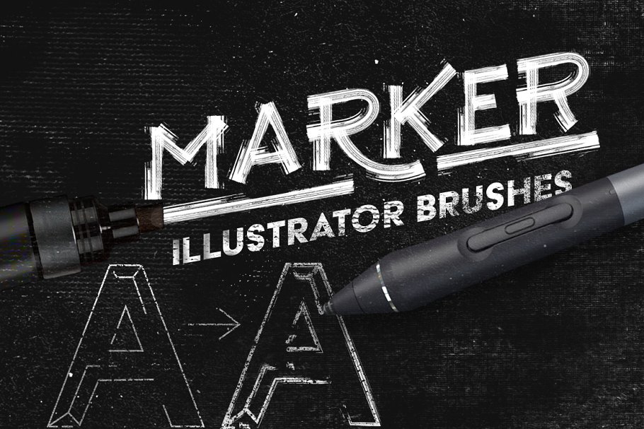 绘画马克笔记号笔AI画笔笔刷 Marker Illustrator Brushes插图