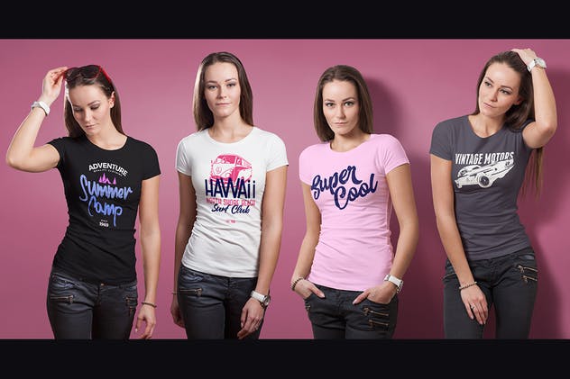 欧美模特上身效果圆形T恤服装样机模板 Crew Neck T-shirt Mock-up Female Version插图(11)