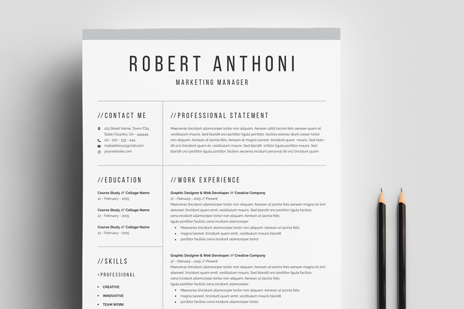 清新简约专业个人简历电子简历模板 Clean Professional Resume Template插图