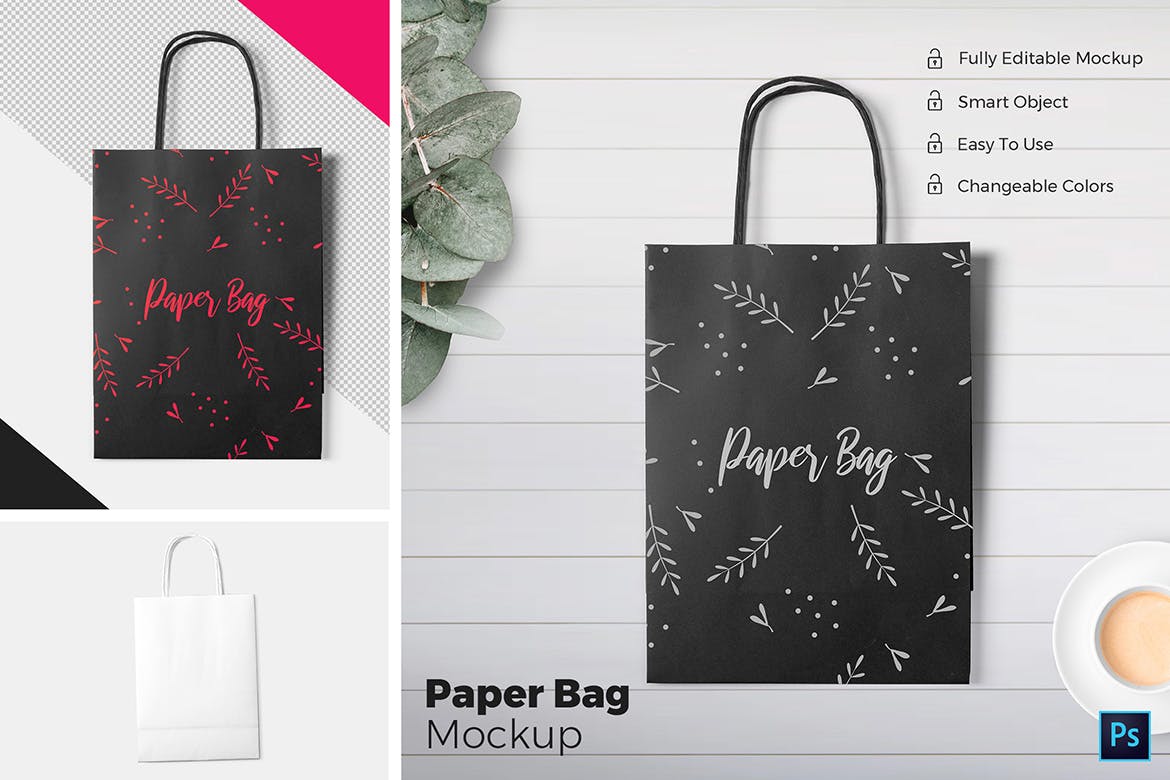 纸质购物袋图案设计效果图样机 Paper Bag Mockups插图(1)