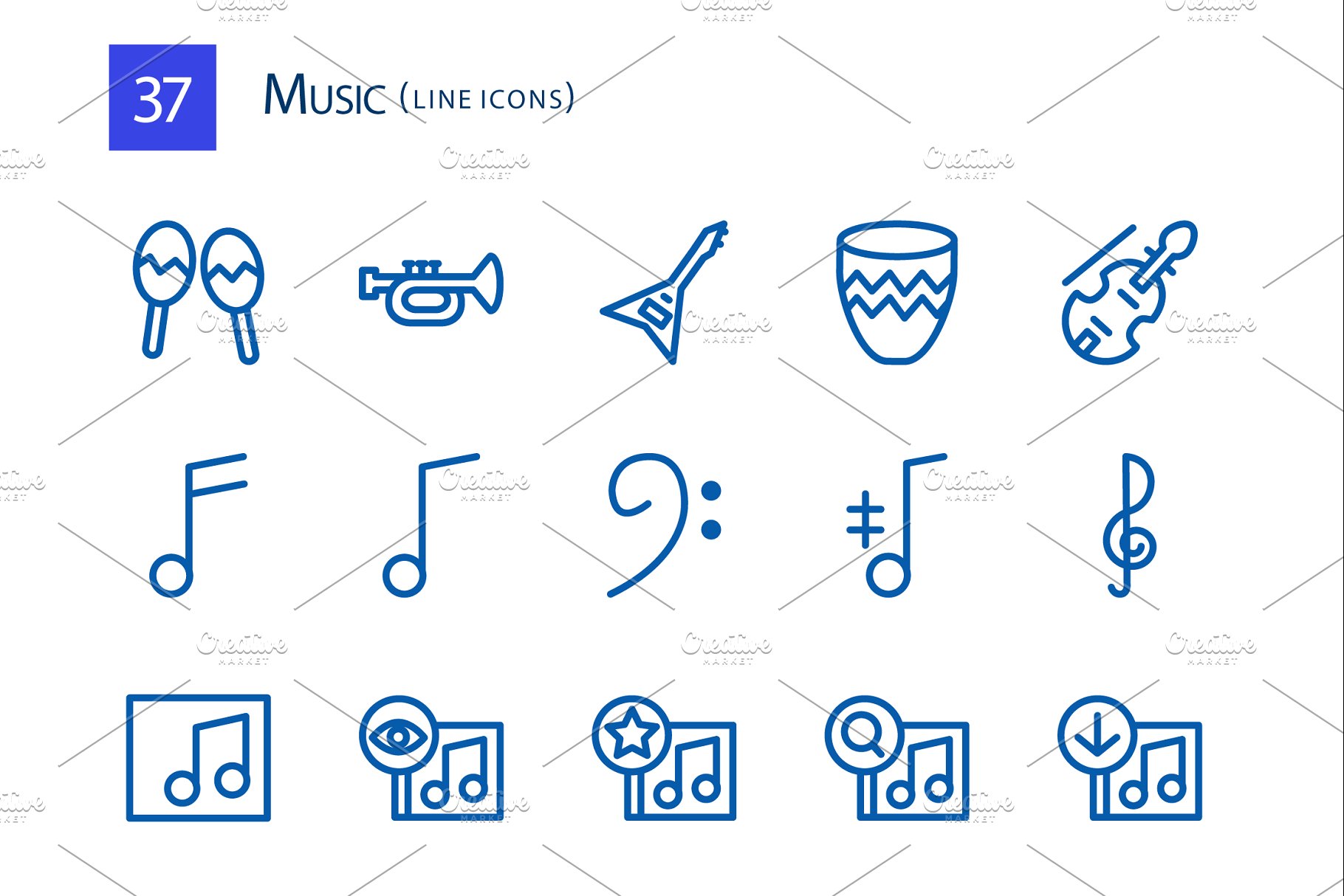 37枚音乐主题线条图标 37 Music Line Icons插图(1)