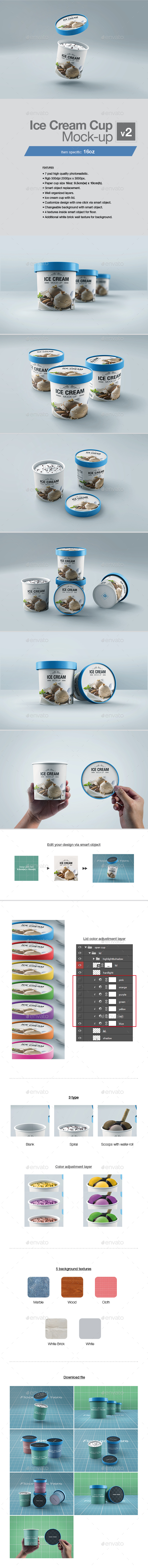 纸质冰淇淋包装展示样机下载 Ice Cream Cup Mock-up v2 [psd]插图