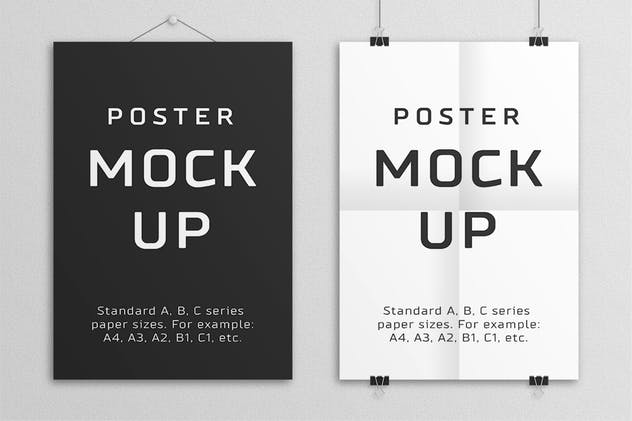 海报设计张贴效果预览样机模板 Poster Mock Up – A/B/C Paper Sizes插图(2)