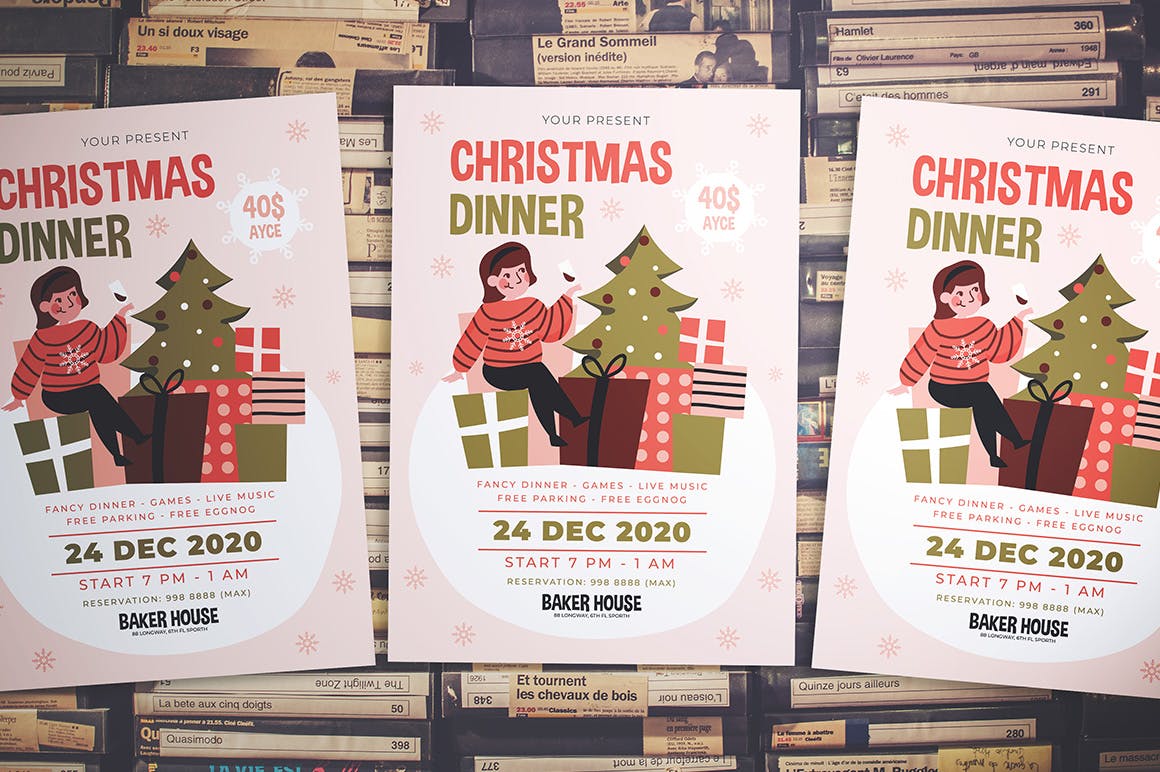圣诞节晚宴派对活动海报传单模板 Christmas Dinner Party Flyer插图(3)