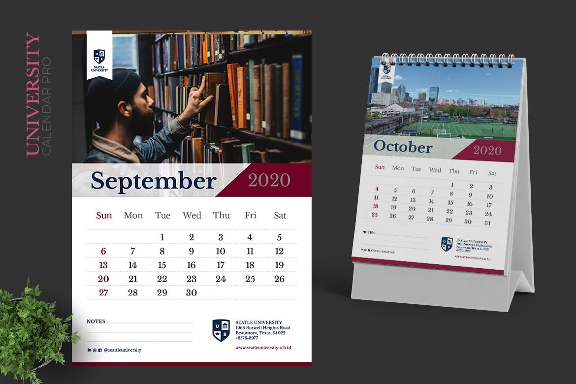 多行业通用可定制2020年活页台历表设计模板 2020 University Calendar Pro插图(5)
