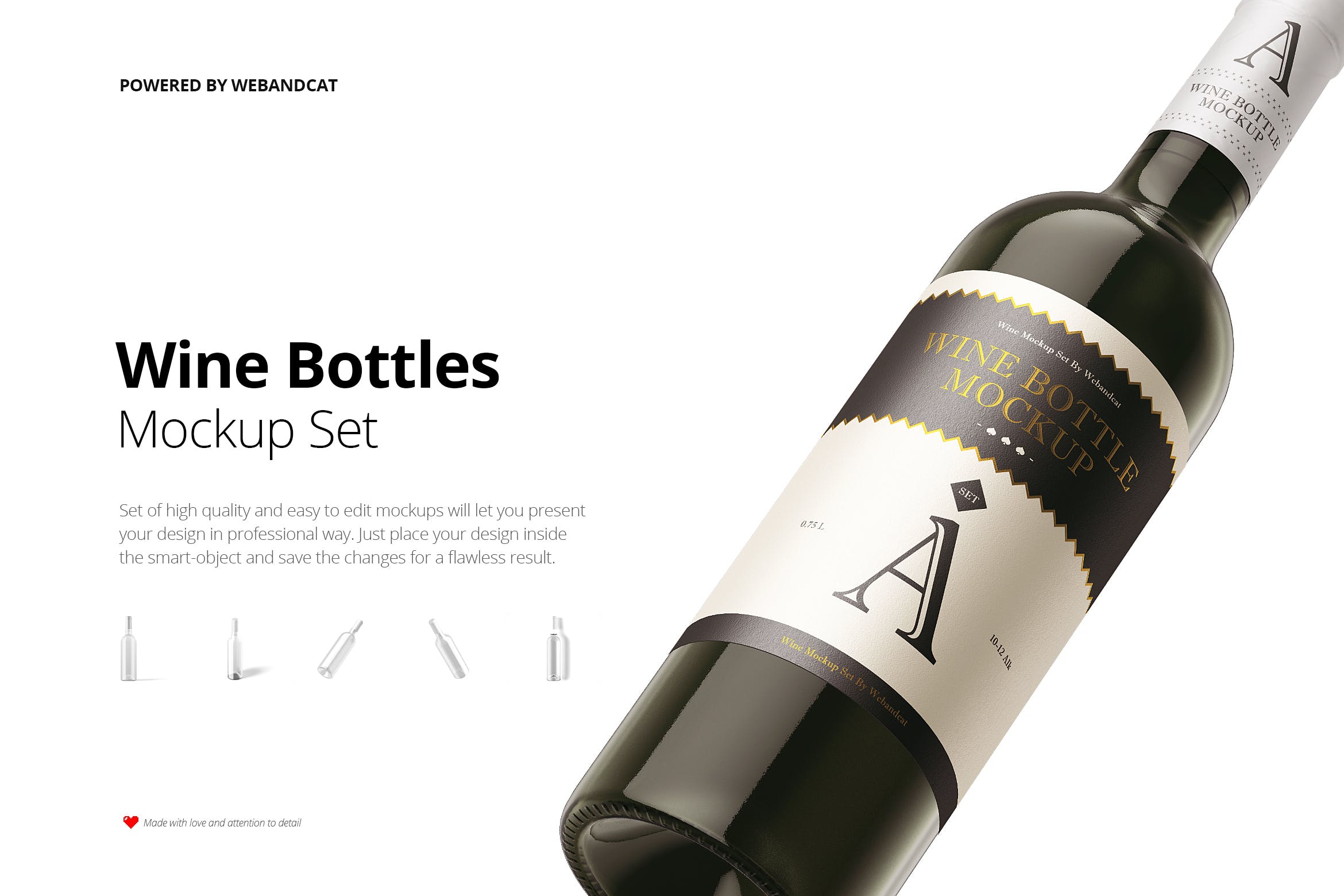洋酒/葡萄酒酒瓶外观设计效果预览样机 Wine Bottle Mockup插图