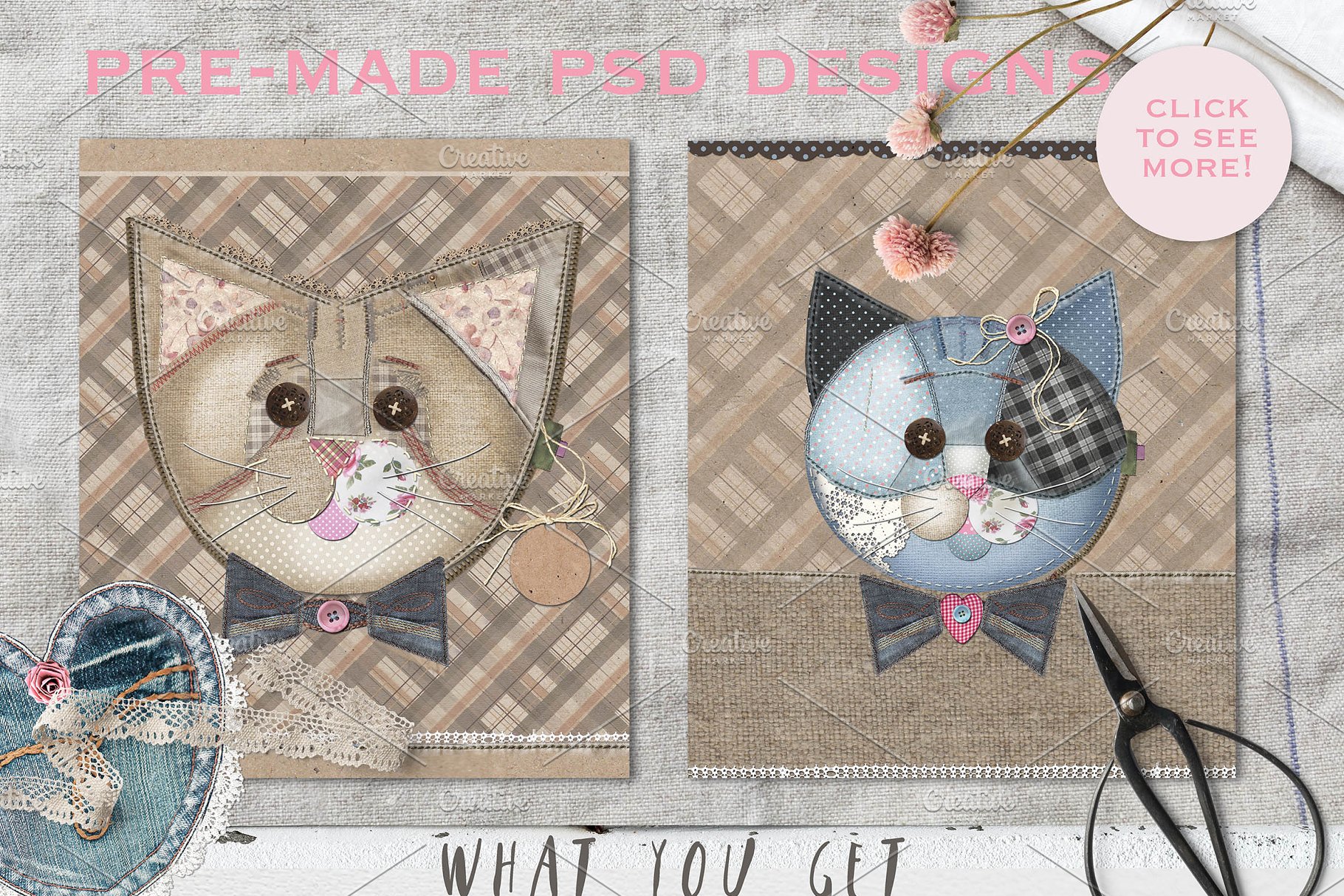 布艺拼接缝制风格猫动物插画 CATS ON PATCH插图(2)