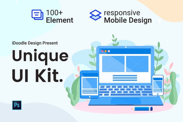 简约独特创意设计网页设计ui/ux线框图 UI Kits Web Design & Mobile Responsive插图(1)