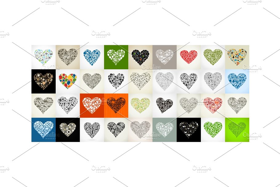 各种主题图标拼凑心形插画 Collection of hearts插图2