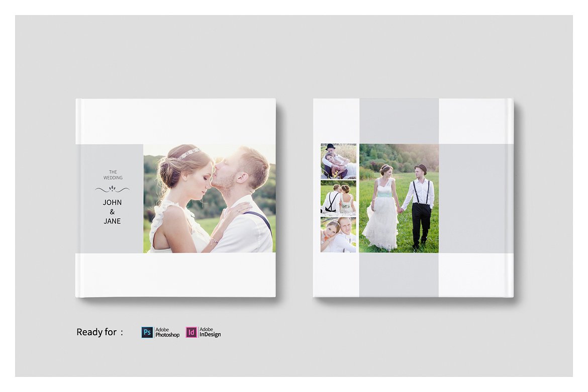 唯美极简的正方形婚纱照相册模板下载 Minimalist Square Wedding Album [indd,psd]插图(1)