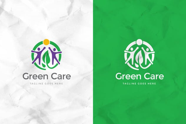 绿色护理主题创意Logo模板下载 Green Care Logo Template插图(2)