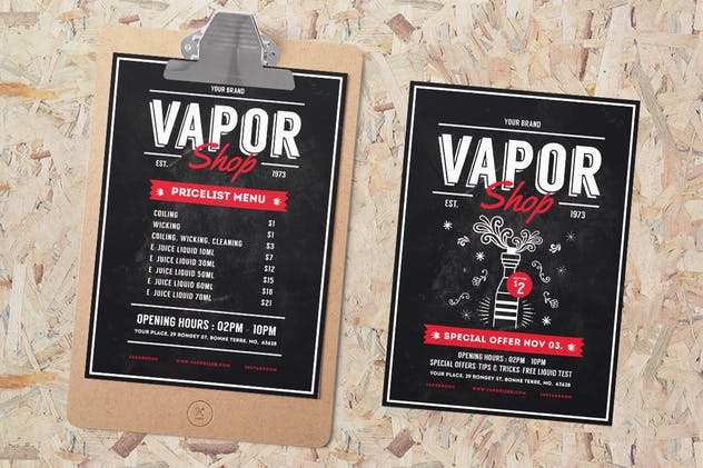 电子烟配件烟油促销活动海报模板 Vape Shop Flyer Menu插图2