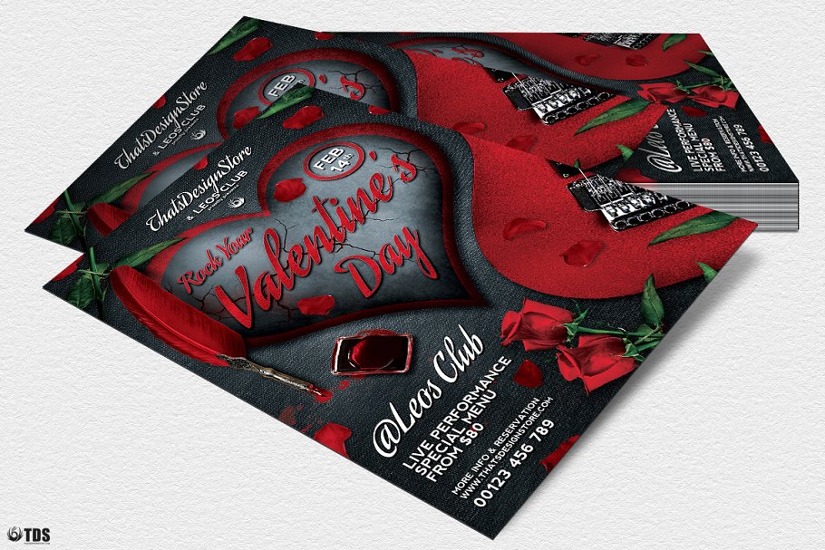 深红色情人节主题传单PSD模板 Rock Your Valentine Flyer PSD插图(3)