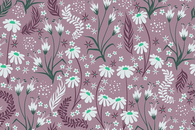 洋甘菊花卉无缝图案背景素材 Seamless Patterns Floral Chamomile Backgrounds插图(2)