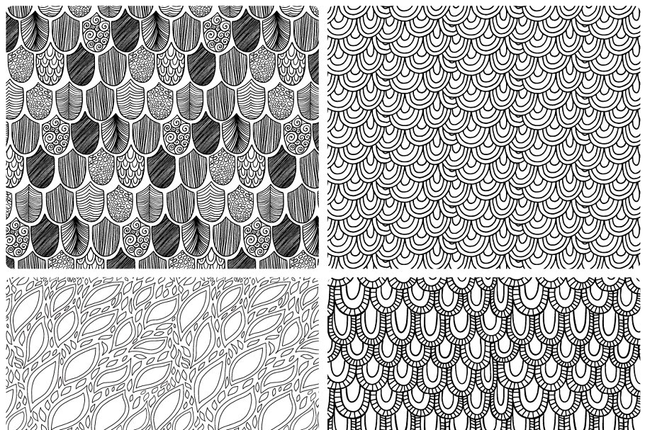 美人鱼鳞片线条图案无缝纹理 Mermaid Scales Seamless Line Pattern插图(3)