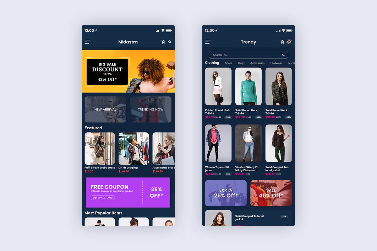 时尚购物APP应用UI设计套件 Midastra-Fashion Shopping Mobile App UI kit Dark插图(2)