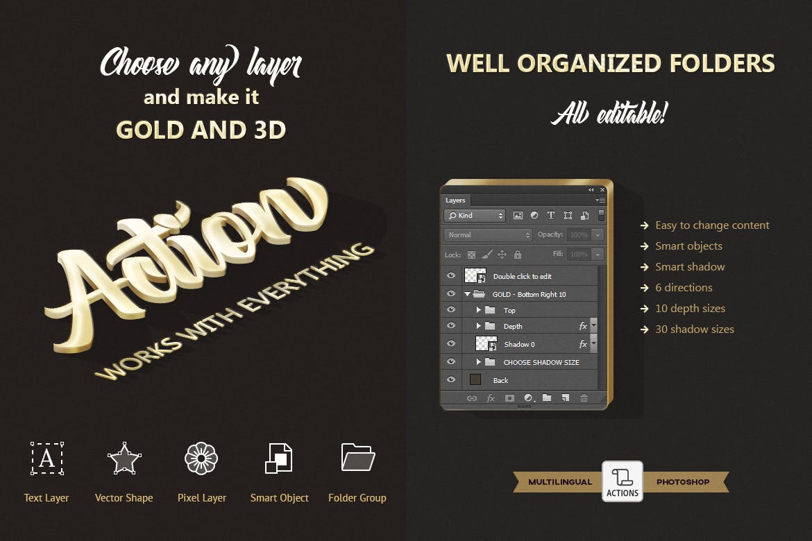 3D立体金色质感金属效果字体设计PS动作 Gold 3D – Photoshop Action插图2