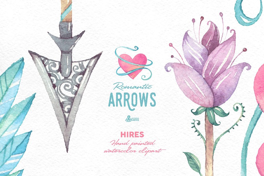 浪漫箭头水彩剪切画 Romantic Arrows watercolor插图(2)