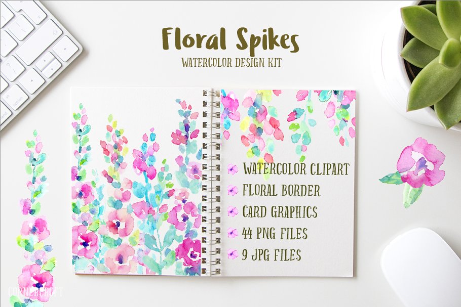 水彩花卉插画设计套件 Watercolor Design Kit Floral Spikes插图