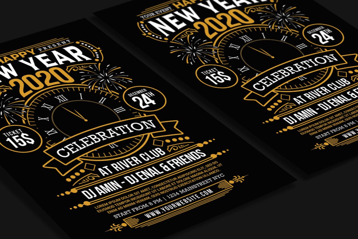 2020年新年倒计时活动邀请海报传单模板 New Year 2020 Party Celebration插图(2)