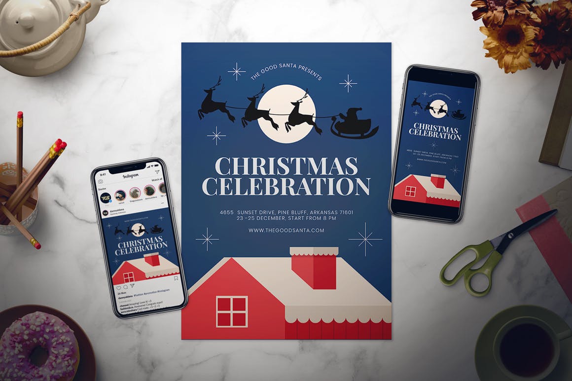 圣诞节主题风格海报传单设计模板 Christmas Flyer Set插图(1)